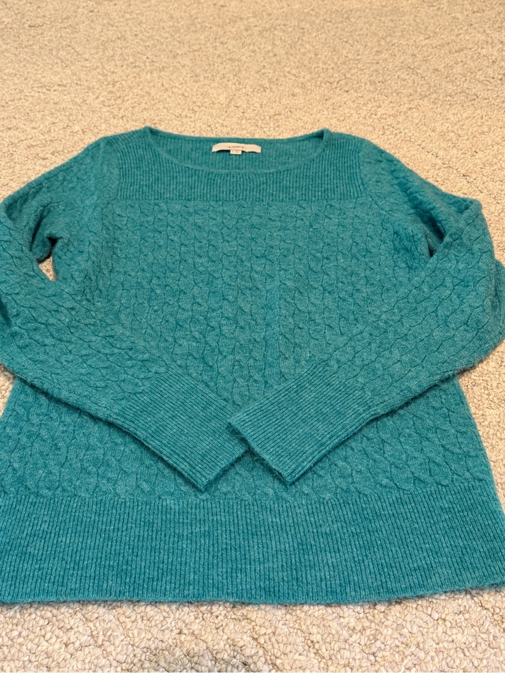 Loft bright teal blue cable knit sweater medium